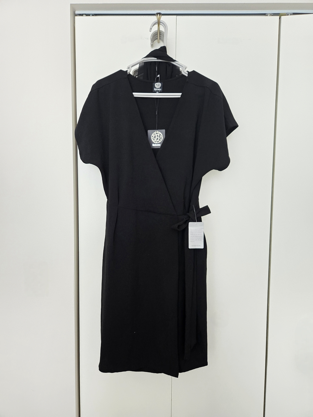 Bobeau Black Short-Sleeve Wrap Dress